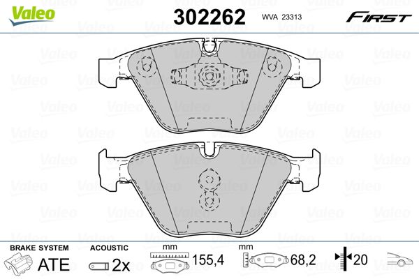 Комплект гальмівних накладок, дискове гальмо, Valeo 302262