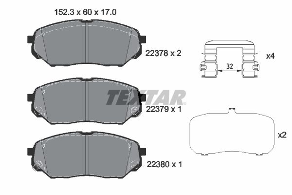 Комплект гальмівних накладок, дискове гальмо, Textar 2237801