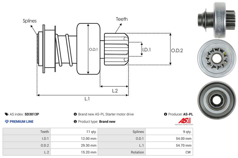 AS-PL SD3013P Freewheel Gear, starter