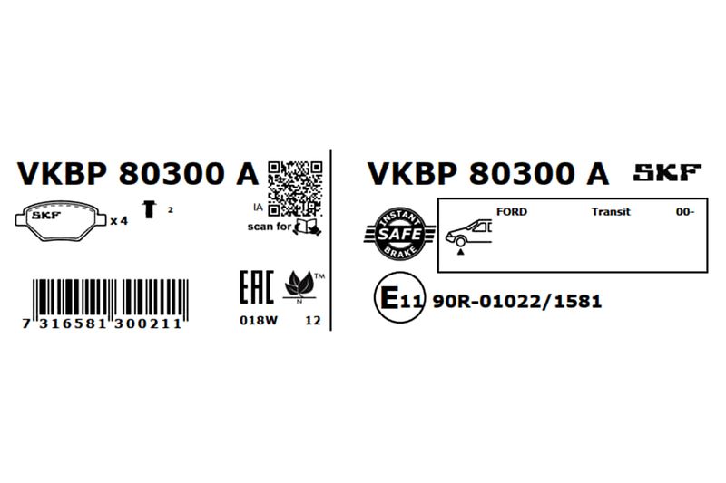 Комплект гальмівних накладок, дискове гальмо, Skf VKBP80300A