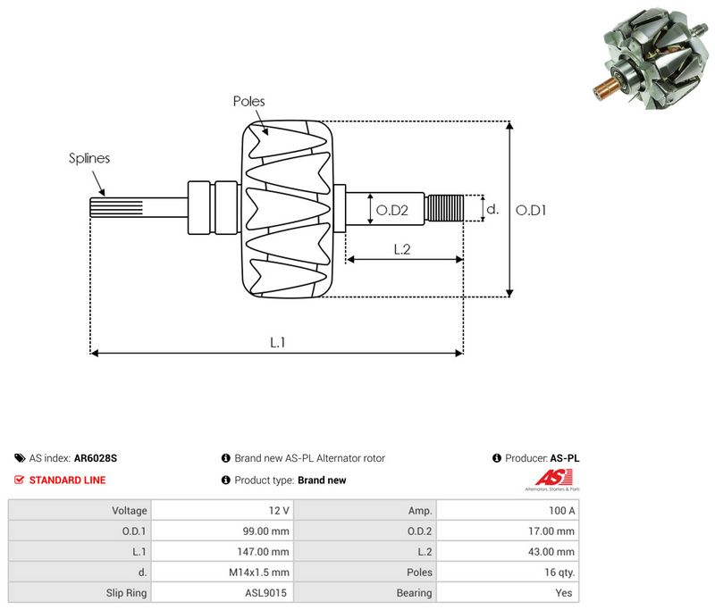 AS-PL AR6028S Rotor, alternator