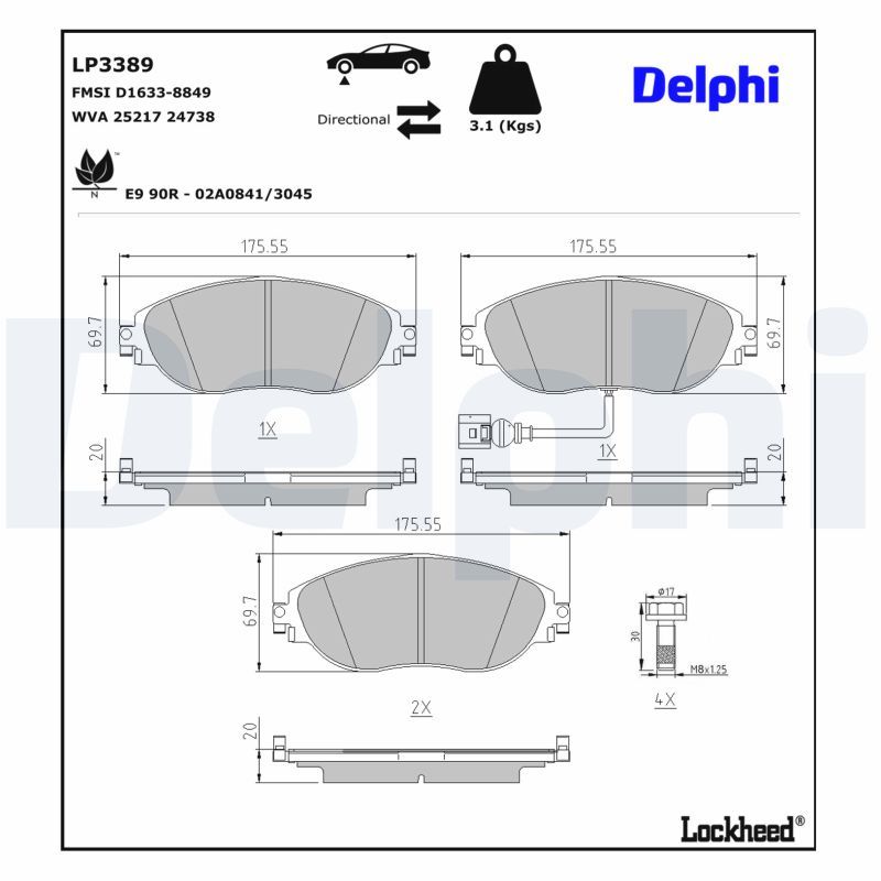 Piduriklotsi komplekt, ketaspidur, DELPHI LP3389
