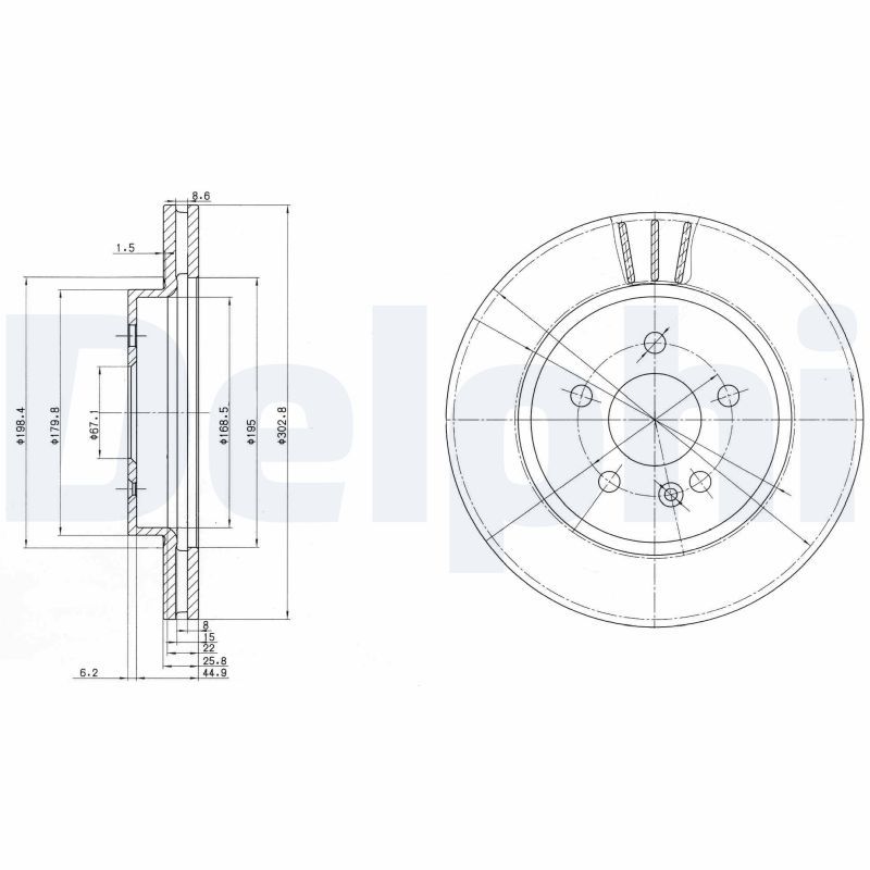 DELPHI Mercedess тормозной диск передний вентиль. W163 ML-klasse