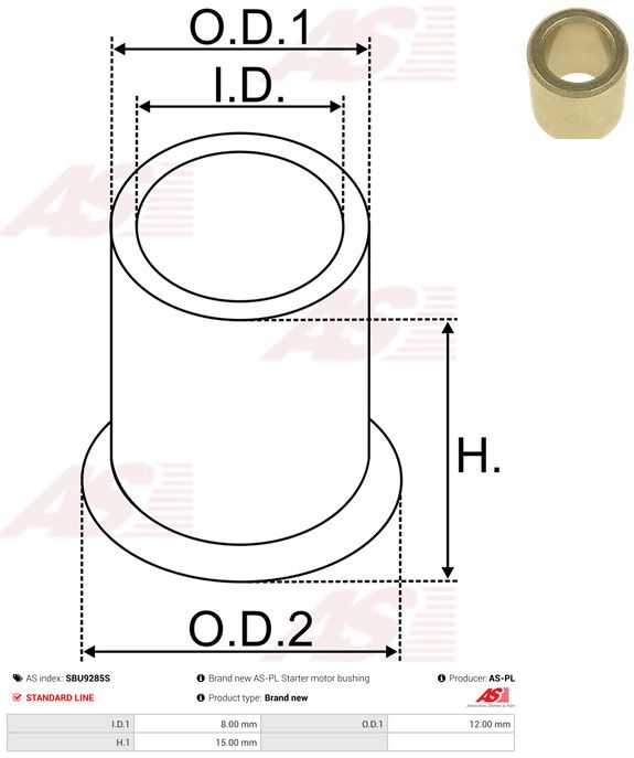 AS-PL SBU9285S Bush, starter shaft