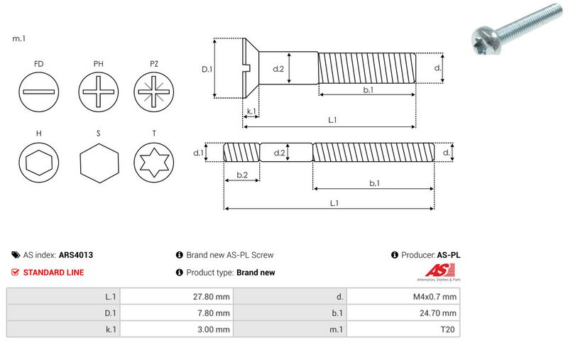 Remondikomplekt, generaator, AS-PL ARS4013