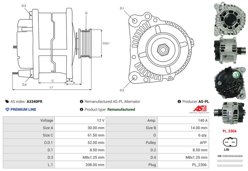 AS-PL A3340PR Alternator