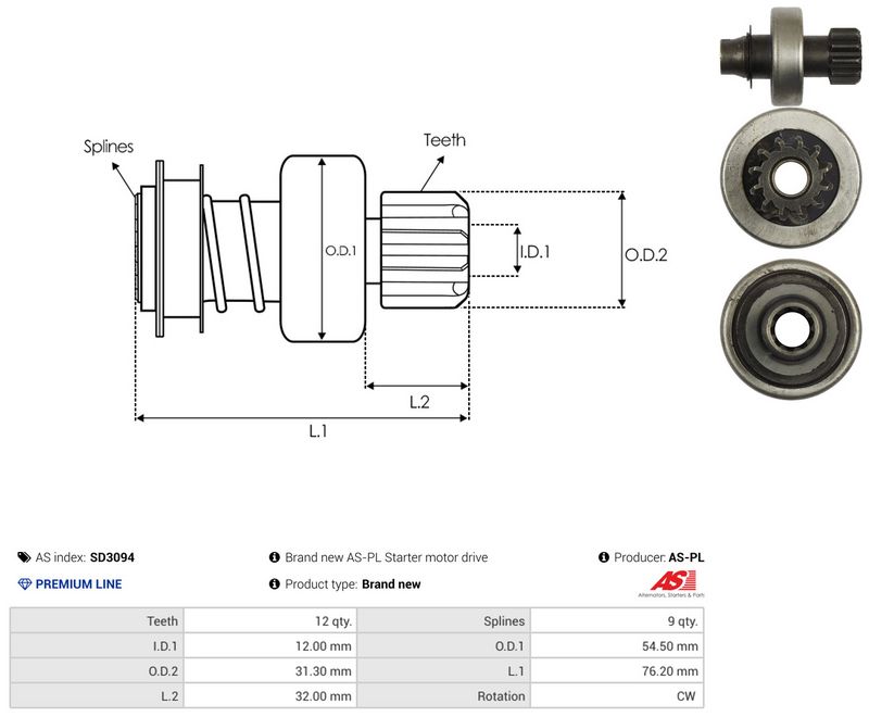 AS-PL SD3094 Freewheel Gear, starter