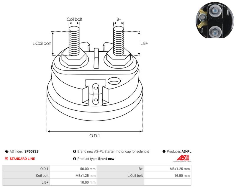 AS-PL SP0072S Cap, starter relay