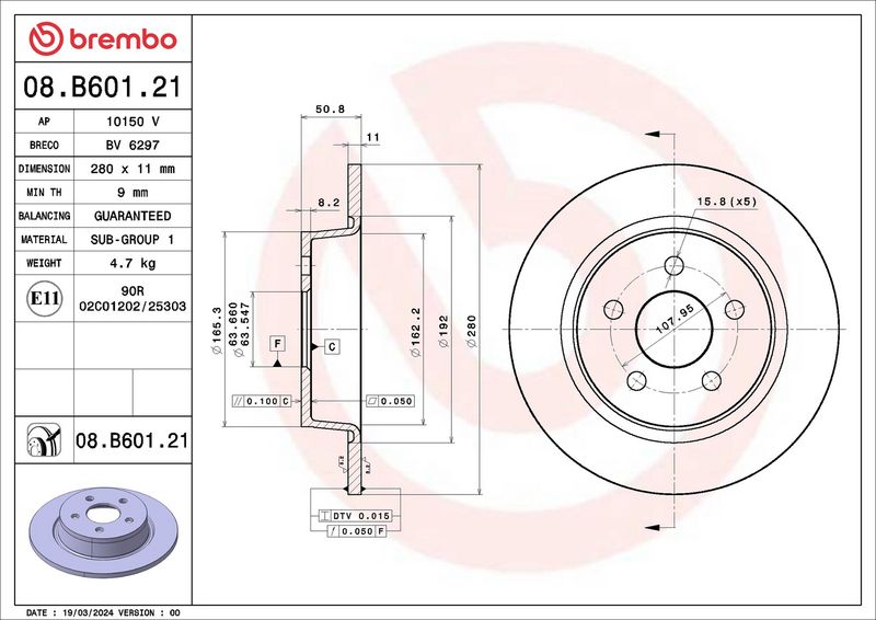 Disc frana BREMBO 08.B601.21