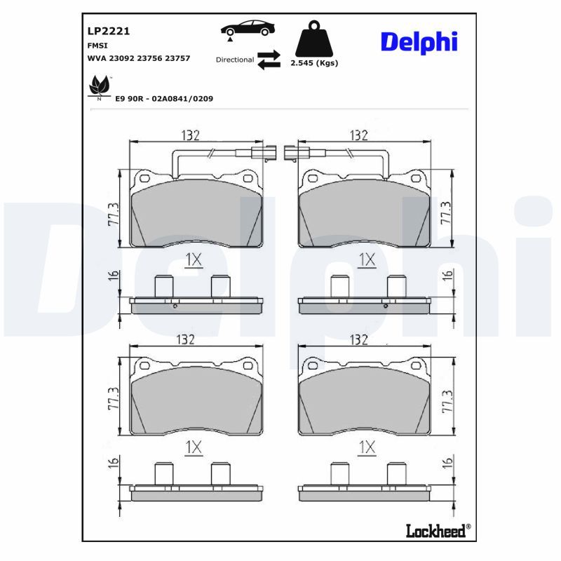 комплект спирачно феродо, дискови спирачки DELPHI