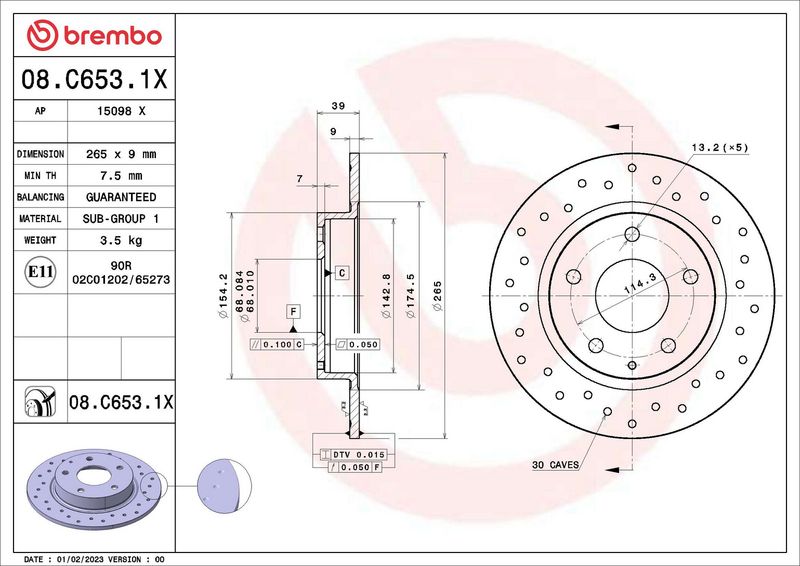 BREMBO Remschijf 08.C653.1X