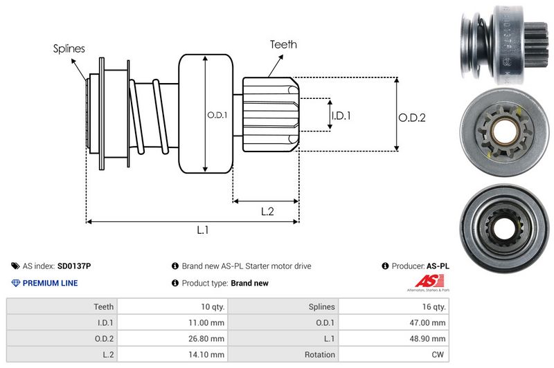 AS-PL SD0137P Freewheel Gear, starter