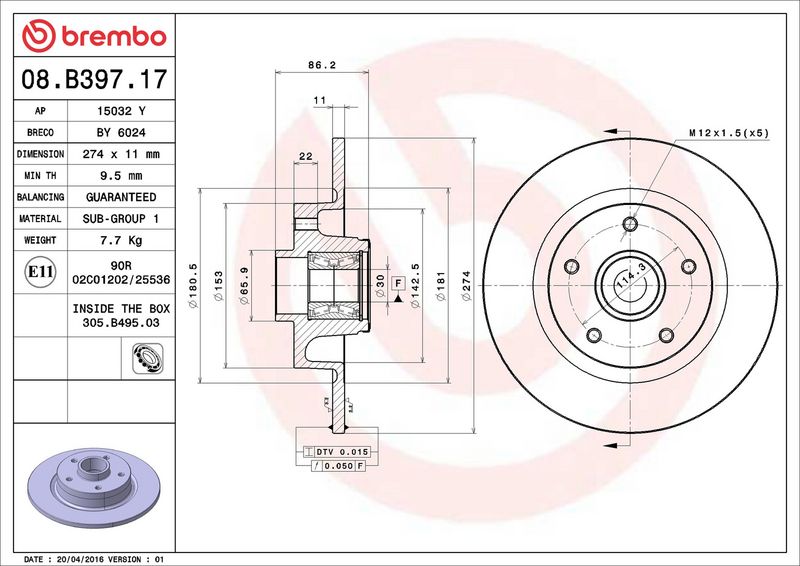 Disc frana 08.B397.17 BREMBO