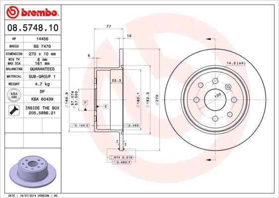 Гальмівний диск, Brembo 08.5748.10