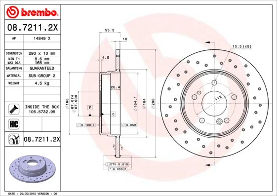 Гальмівний диск, Brembo 08.7211.2X