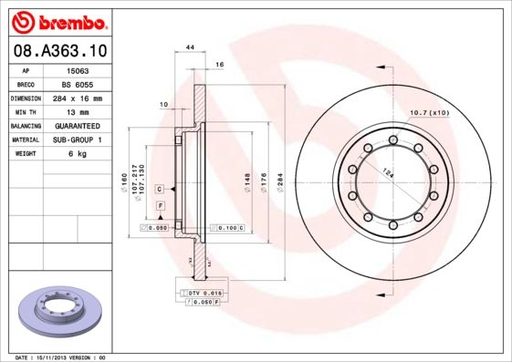 Гальмівний диск, Brembo 08.A363.10