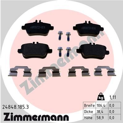 Комплект гальмівних накладок, дискове гальмо, Zimmermann 24848.185.3