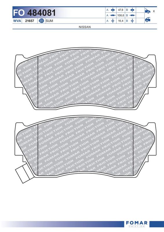 Комплект гальмівних накладок, дискове гальмо, передня вісь, гальмівна система Sumitomo, Fomar 484081