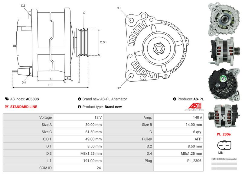AS-PL A0580S Alternator