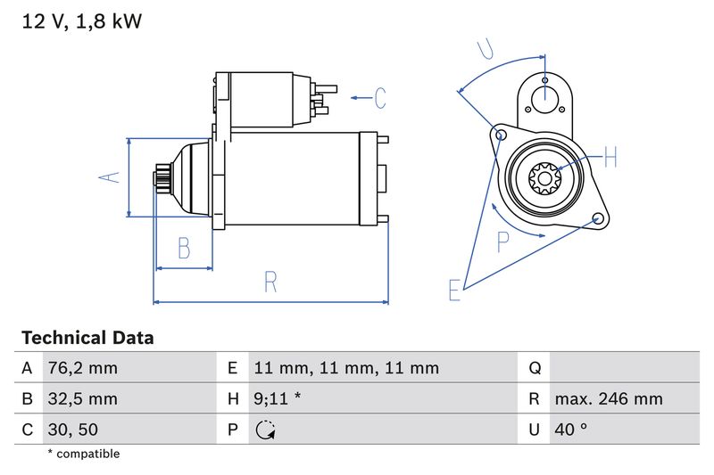 BOSCH önindító 0 986 017 000