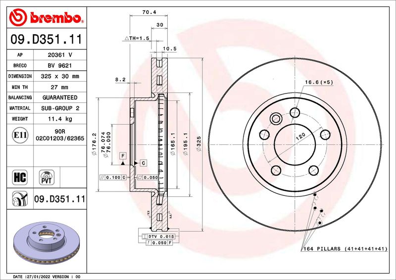 Гальмівний диск, Brembo 09.D351.11