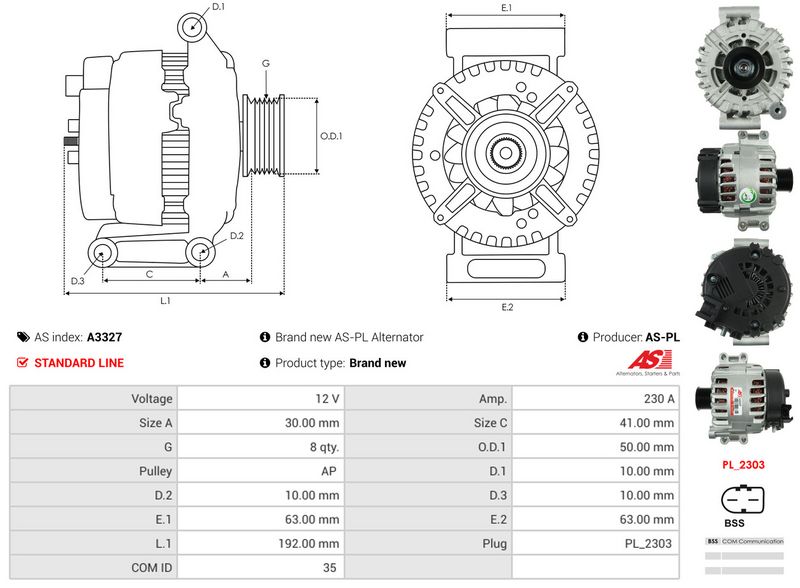 AS-PL A3327 Alternator
