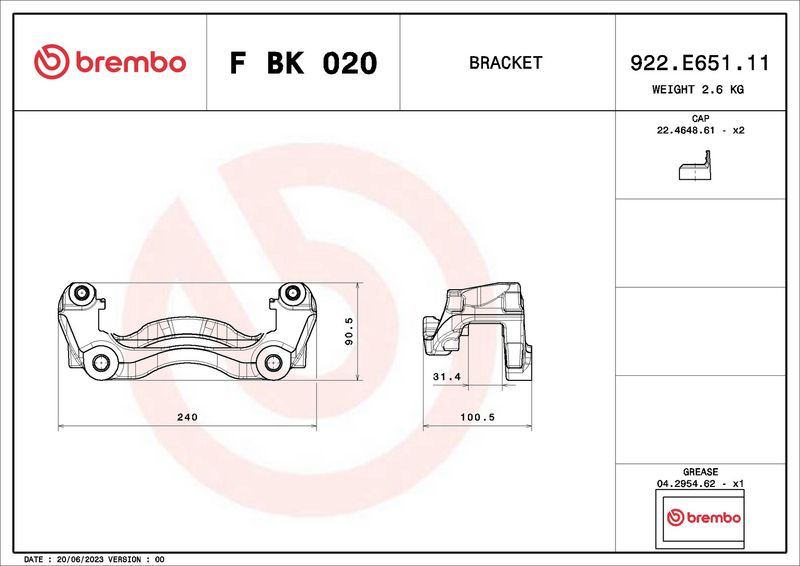 BREMBO F BK 020 Brake Caliper Bracket Set