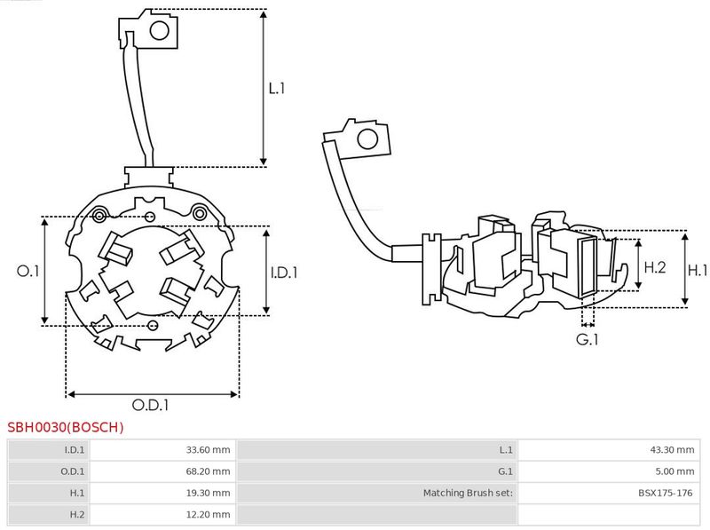 Кронштейн, вугільні щітки, Auto Starter SBH0030(BOSCH)