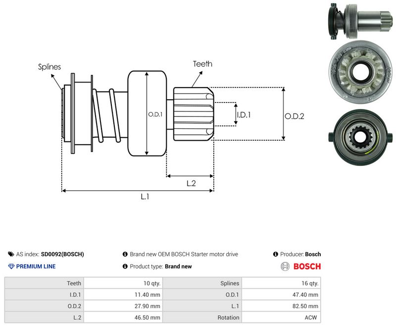 AS-PL SD0092(BOSCH) Freewheel Gear, starter