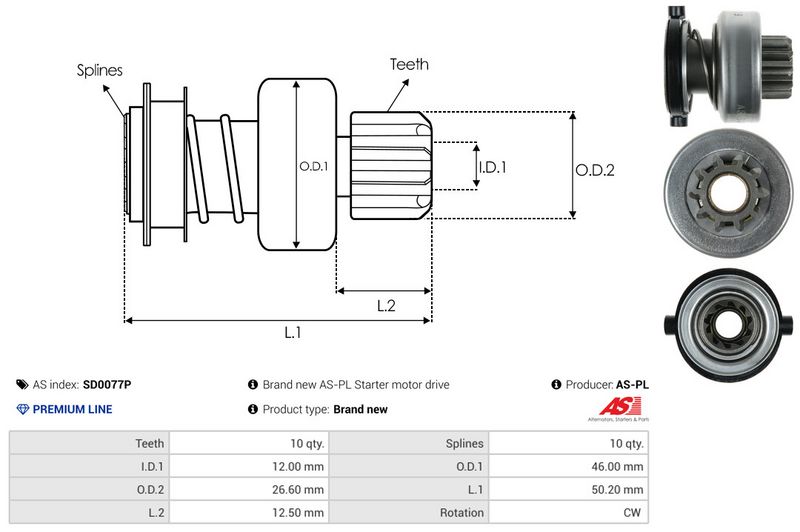 AS-PL SD0077P Freewheel Gear, starter