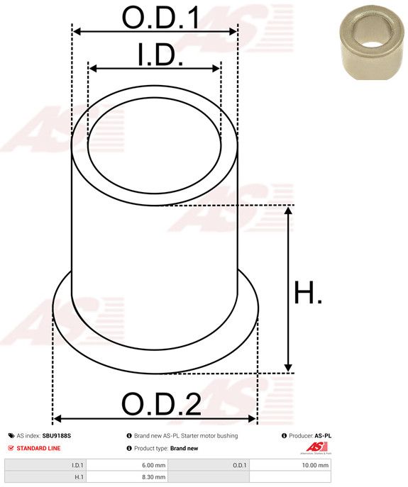 AS-PL SBU9188S Bush, starter shaft