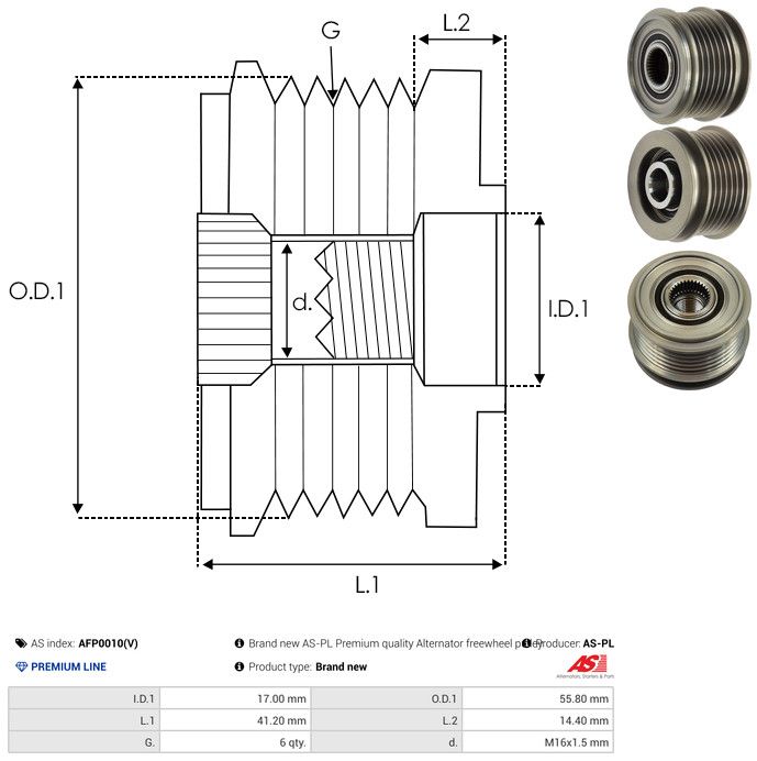 AS-PL AFP0010(V) Alternator Freewheel Clutch