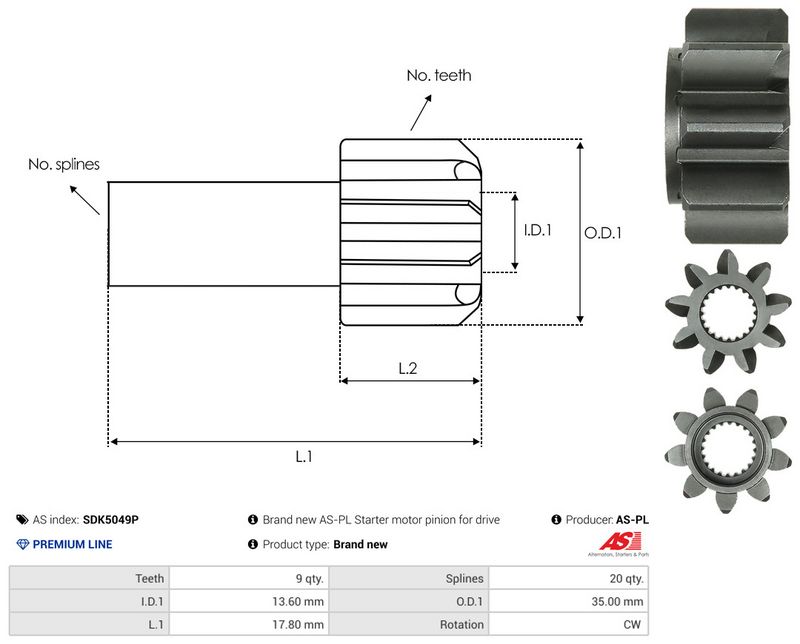 AS-PL SDK5049P Freewheel Gear, starter