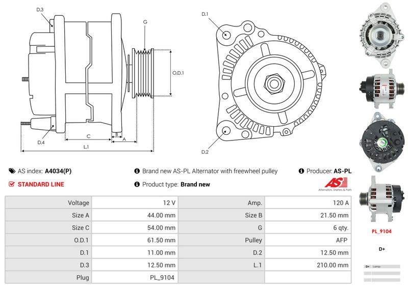 AS-PL A4034(P) Alternator