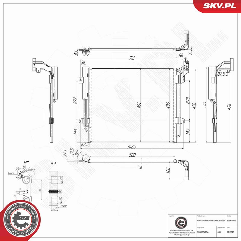 ESEN SKV 86SKV065 Condenser, air conditioning