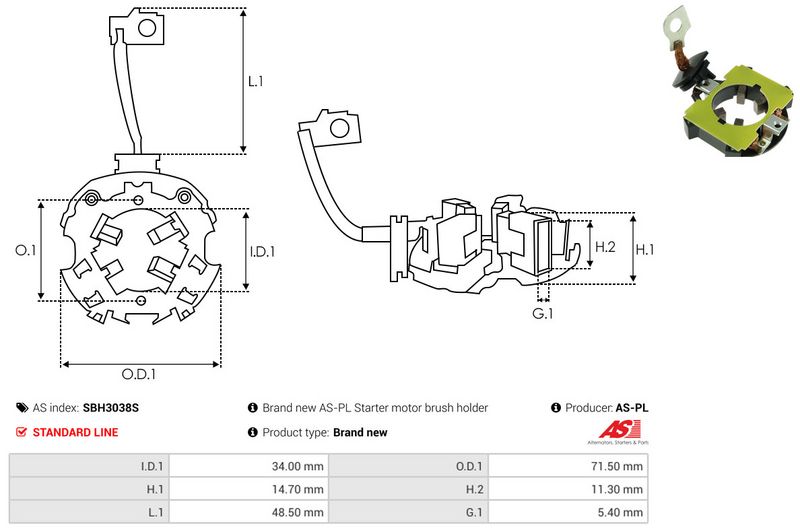 AS-PL SBH3038S Holder, carbon brushes