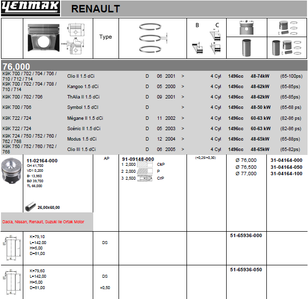 YENMAK Piston 31-04164-000