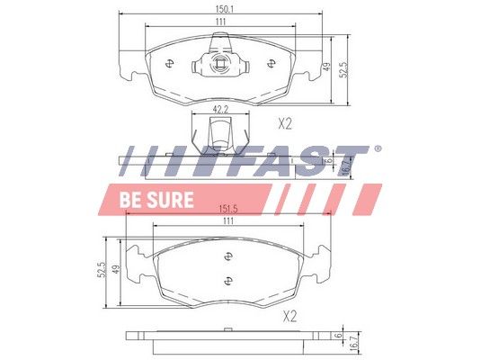 Комплект гальмівних накладок, дискове гальмо, Fast FT29102