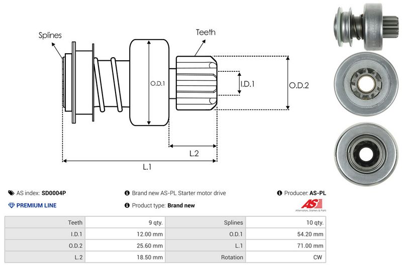 AS-PL SD0004P Freewheel Gear, starter
