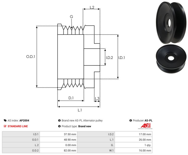 AS-PL AP2004 Belt Pulley, alternator