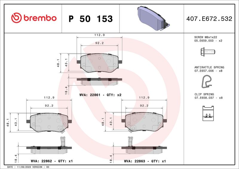 BREMBO Remblokkenset, schijfrem P 50 153