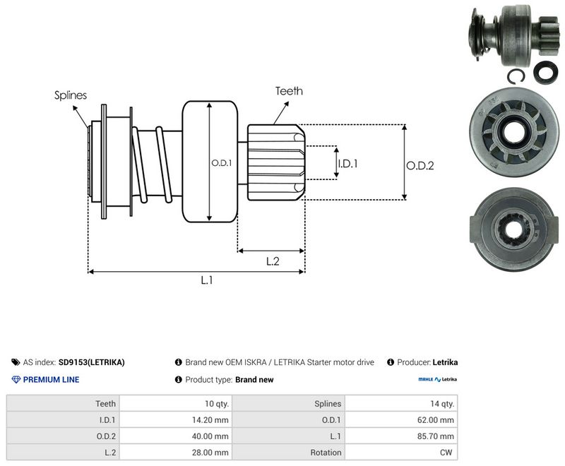 AS-PL SD9153(LETRIKA) Freewheel Gear, starter