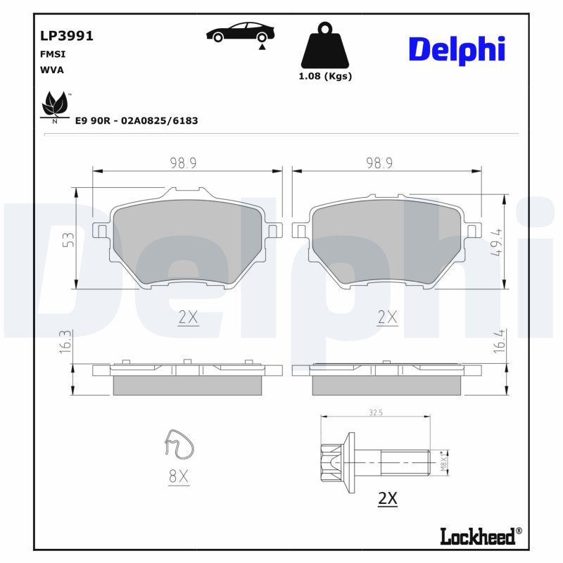 комплект спирачно феродо, дискови спирачки DELPHI