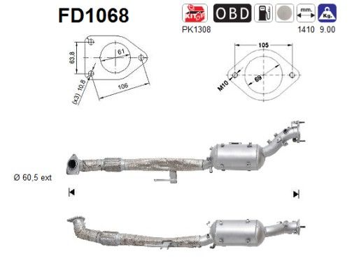 AS FD1068 Suodžių / kietųjų dalelių filtras, išmetimo sistema