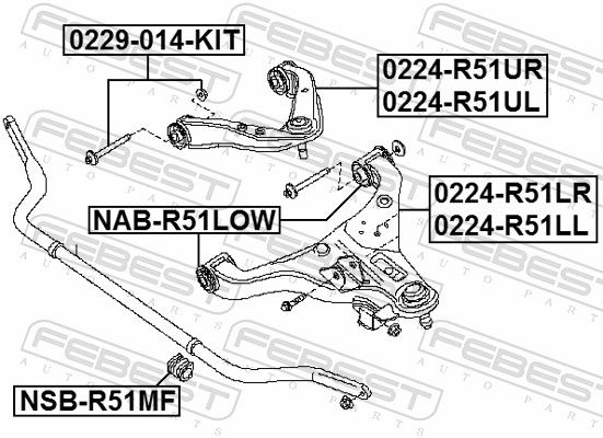 Гвинт для коригування розвалу, NISSAN PATHFINDER R51M/NAVARA05- к-кт, Febest 0229014KIT