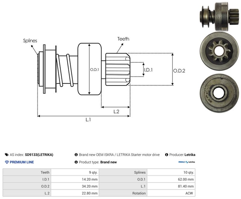 AS-PL SD9133(LETRIKA) Freewheel Gear, starter
