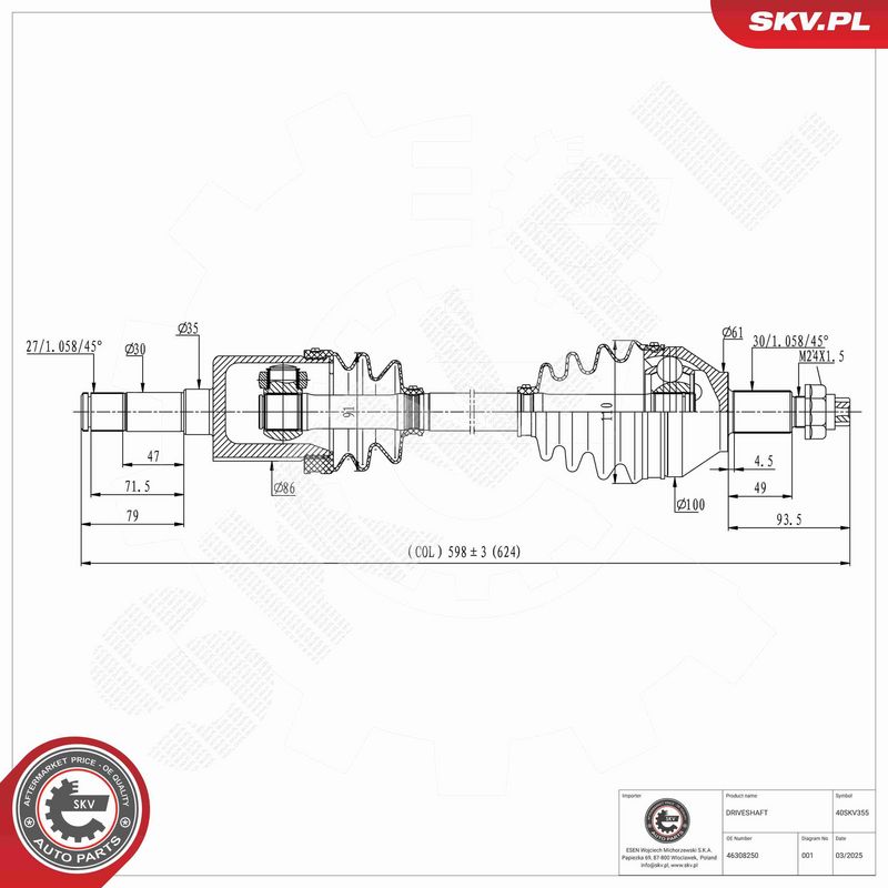 ESEN SKV 40SKV355 Drive Shaft