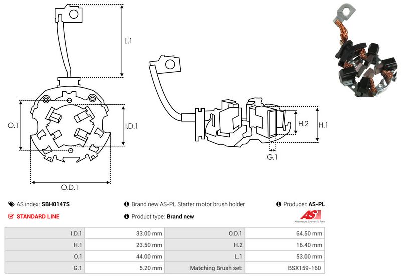 AS-PL SBH0147S Holder, carbon brushes