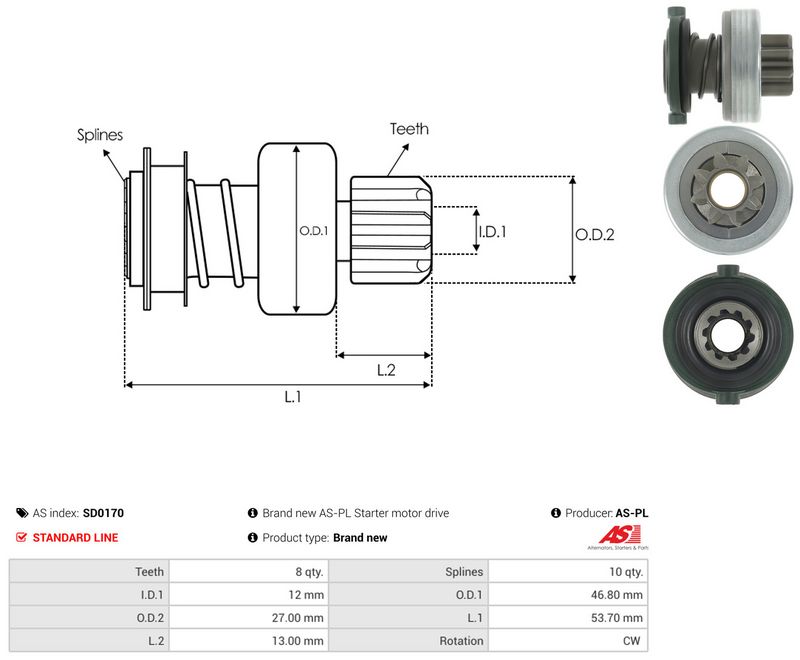 AS-PL SD0170 Freewheel Gear, starter