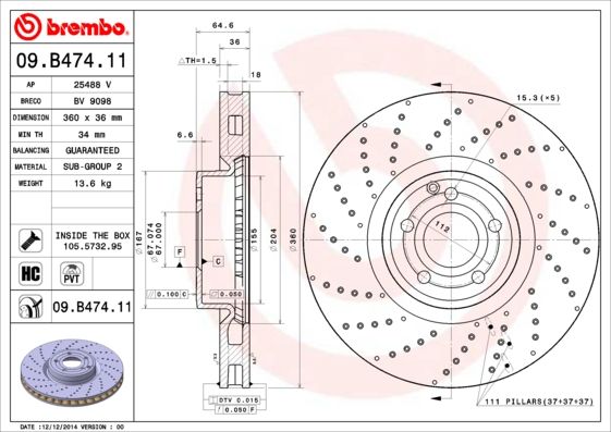 Гальмівний диск, Brembo 09.B474.11